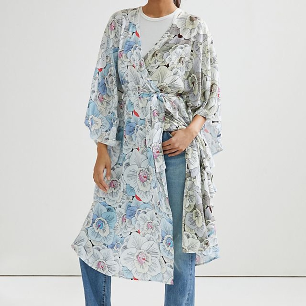 NWT Anthropologie Light Blue Floral Kimono OS